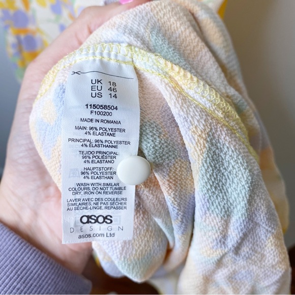 ASOS Design Curve Prairie Cottage Floral Maxi Dress Romantic Yellow Purple 14 - Picture 7 of 8